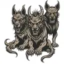 demon 3 headed dog tattoo design idea