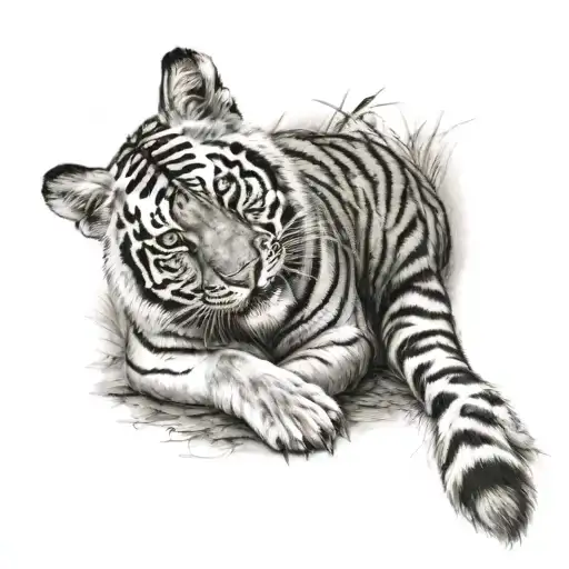 tiger sitting hugging a hare tattoo design idea