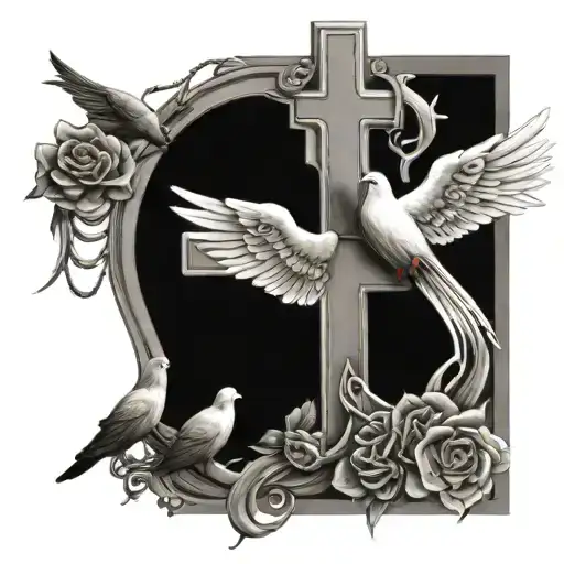 roman numerals surrounded by doves and a cross honoring a death, not too big tattoo design idea