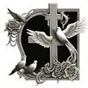 roman numerals surrounded by doves and a cross honoring a death, not too big tattoo design idea