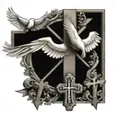 roman numerals surrounded by doves and a cross honoring a death, not too big tattoo design idea