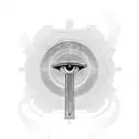 An intricate geometric design inspired by ancient Egyptian hieroglyphics incorporating elements of the eye of Horus and a labyrinth tattoo design idea