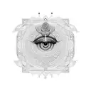 An intricate geometric design inspired by ancient Egyptian hieroglyphics incorporating elements of the eye of Horus and a labyrinth tattoo design idea