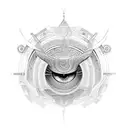 An intricate geometric design inspired by ancient Egyptian hieroglyphics incorporating elements of the eye of Horus and a labyrinth tattoo design idea