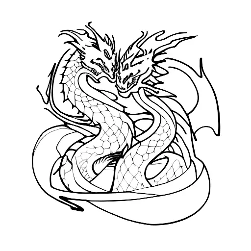 Two dragons black and red tangled together  tattoo design idea