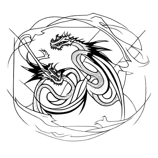 Two dragons black and red tangled together  tattoo design idea