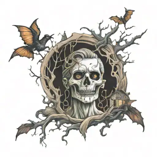 Halloween scene tattoo design idea