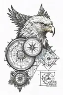 eagle face through broken glass with a compass surrounded tattoo design idea