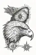 eagle face through broken glass with a compass surrounded tattoo design idea