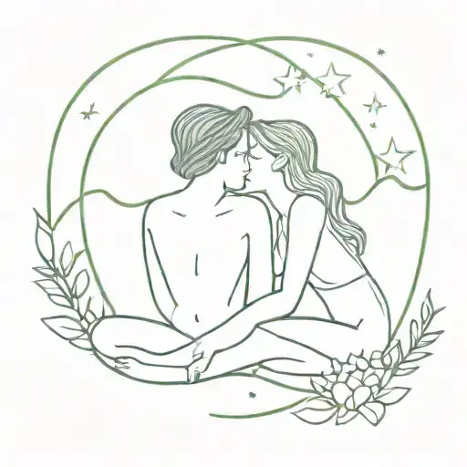 summer, lovers painting with starry tattoo design idea