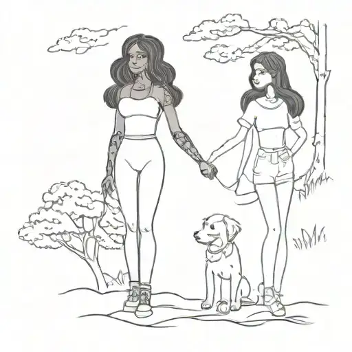 One black barbie and a brunette barbie hanging out in nature tattoo design idea