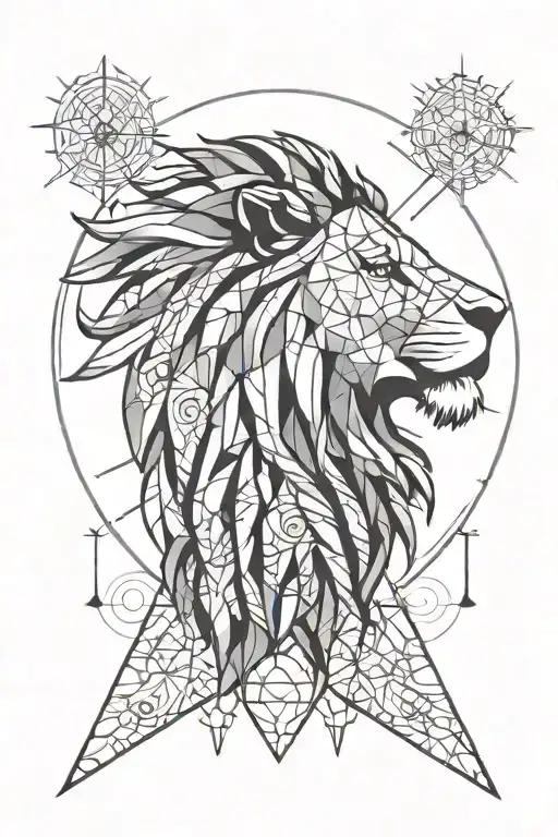 half lion half sun shining tattoo design idea