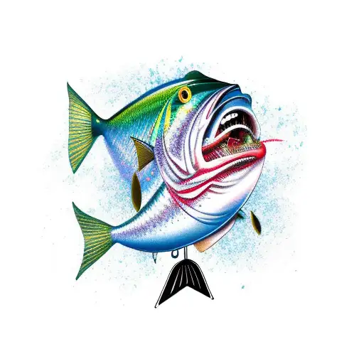 mahi Mahi hooked on fishing line tattoo design idea