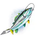 mahi Mahi hooked on fishing line tattoo design idea