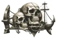 skull ship and anchor tattoo design idea