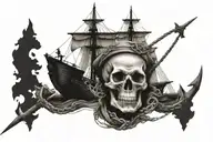 skull ship and anchor tattoo design idea