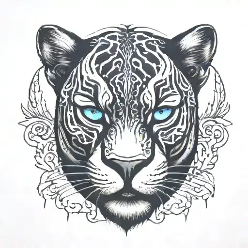 Black panther face fading out with blue eyes  tattoo design idea