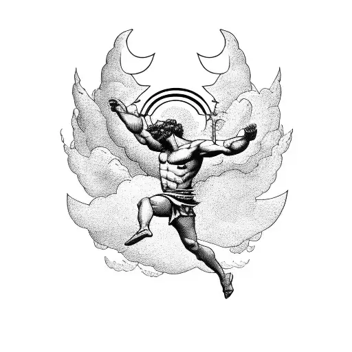 greek god icarus flying towards the cloud shaped like an 8 tattoo design idea