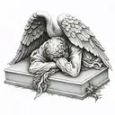 weeping realistic stone angel laying over a grave crying face down  tattoo design idea