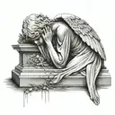weeping realistic stone angel laying over a grave crying face down  tattoo design idea