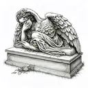 weeping realistic stone angel laying over a grave crying face down  tattoo design idea