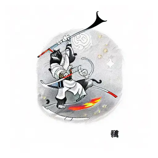 cat swordsman vs monkey karateka  in space tattoo design idea