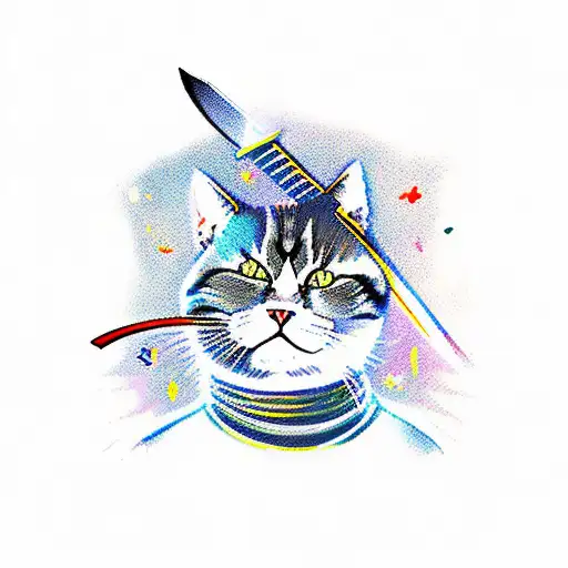 cat swordsman vs monkey karateka in monster trucks through space tattoo design idea