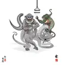 monkey fighter vs dinosaur monk tattoo design idea