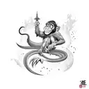 monkey fighter vs dinosaur monk tattoo design idea