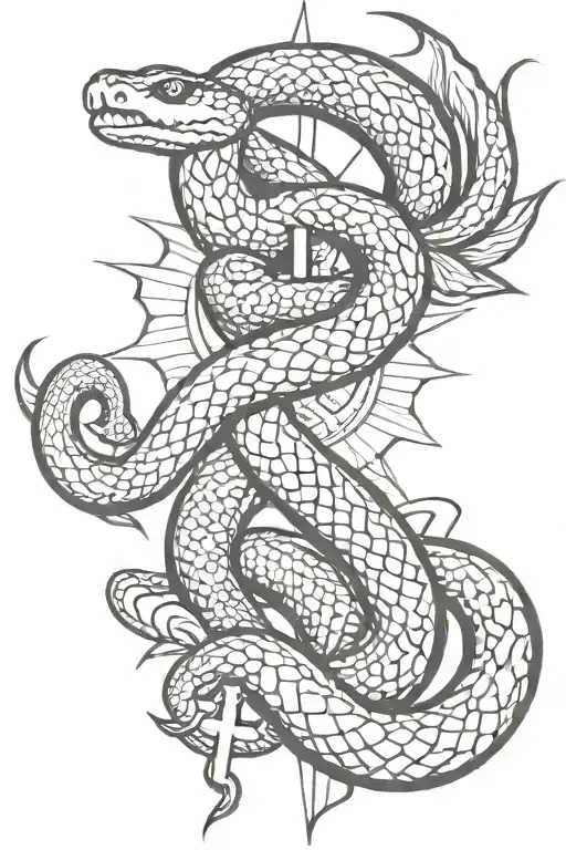 snake, japan, cross, sun  tattoo tattoo design idea