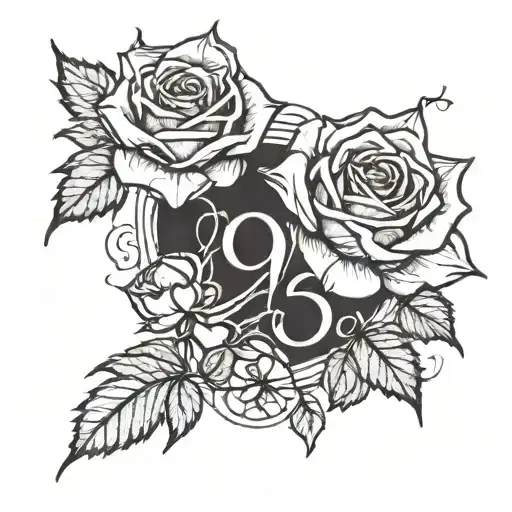 999 number across  a withered rose tattoo design idea