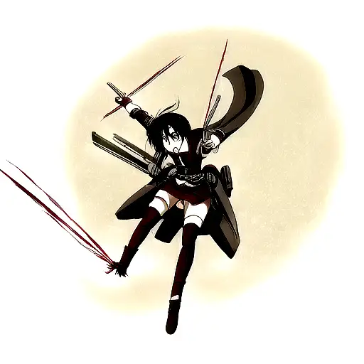 Mikasa Ackerman wielding her blades in mid-air tattoo design idea