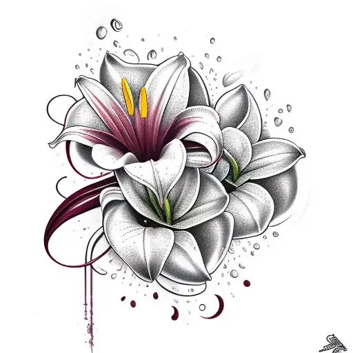 maroon lily and symbolism for the name Joy tattoo design idea