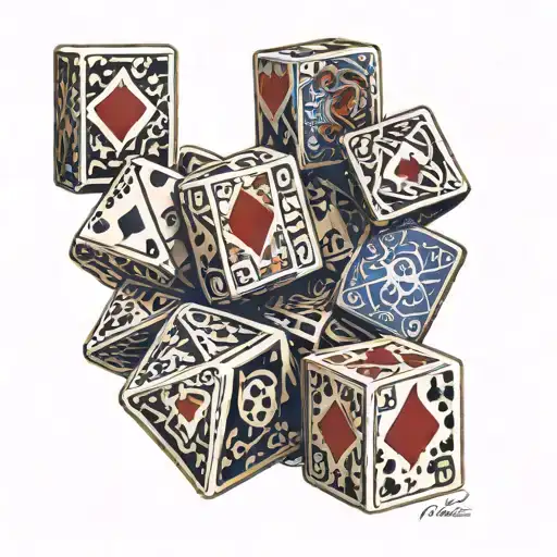 6 dice with number 6,1,3,4,2,4 and queen of hearts and king of hearts and ace of hearts tattoo design idea