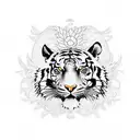 Tiger climbing down surrounded by indigenous flowers tattoo design idea