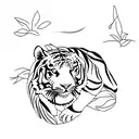 Tiger climbing down surrounded by indigenous flowers tattoo design idea