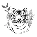 Tiger climbing down surrounded by indigenous flowers tattoo design idea