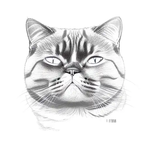 faces of two cats next to each other. the cats ar british shorthair. one cat is completly black, the other striped coat tattoo design idea