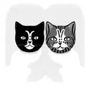 faces of two cats next to each other. the cats ar british shorthair. one cat is completly black, the other striped coat tattoo design idea