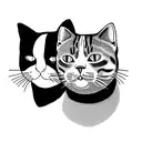 faces of two cats next to each other. the cats ar british shorthair. one cat is completly black, the other striped coat tattoo design idea