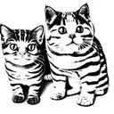 faces of two cats next to each other. the cats ar british shorthair. one cat is completly black, the other striped coat tattoo design idea