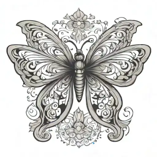 buttefly with very detailed wings inspired by channel, dior and versace  tattoo design idea