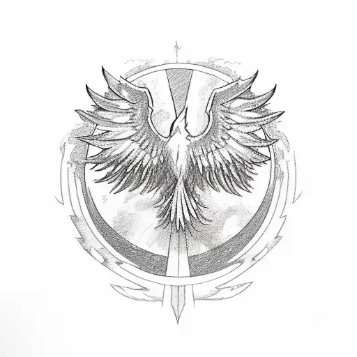 Phoenix with orange, red, yellow, and purple on the edge of the wings tattoo design idea