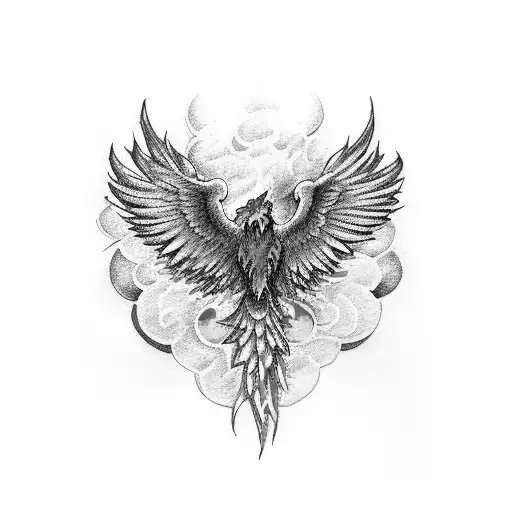 Phoenix with orange, red, yellow, and purple on the edge of the wings tattoo design idea