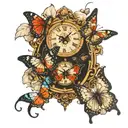 3 butterflies connected by a clock tattoo design idea