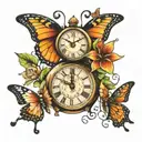 3 butterflies connected by a clock tattoo design idea
