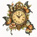 3 butterflies connected by a clock tattoo design idea