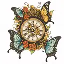 3 butterflies connected by a clock tattoo design idea
