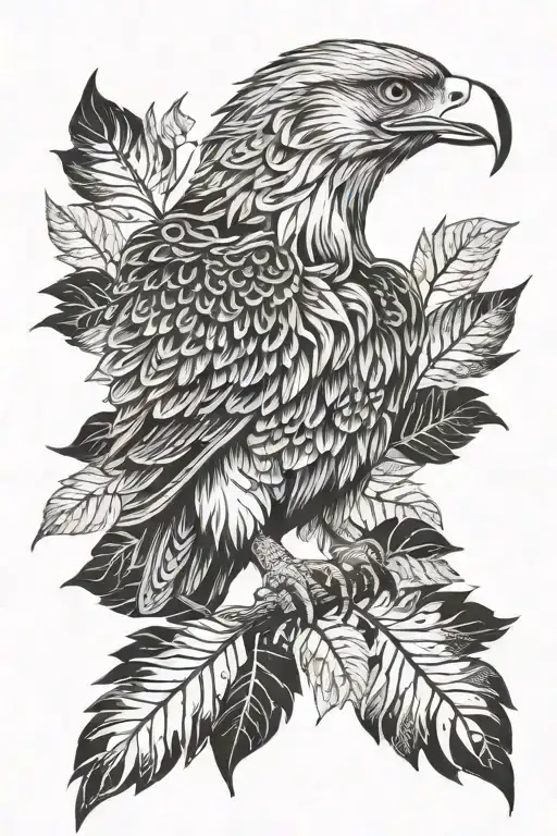 Eagle bright fall leaves tattoo design idea