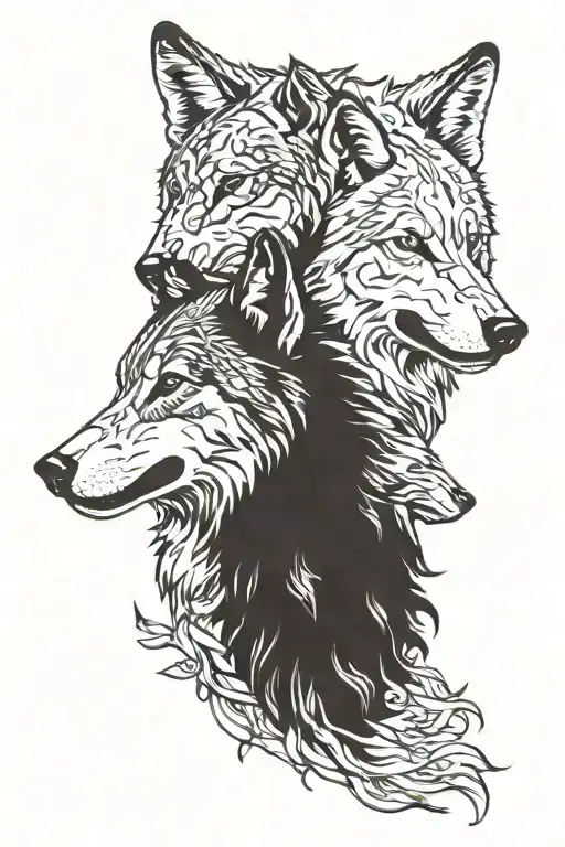Two wolves  tattoo design idea